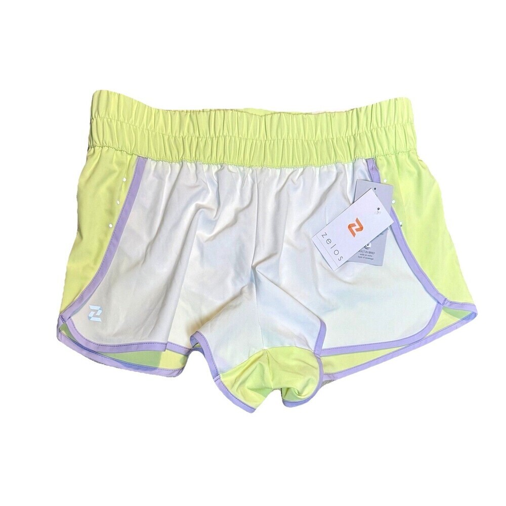 Zelos Running Shorts L White Yellow 3.5” Inseam Built In Brief NWT
